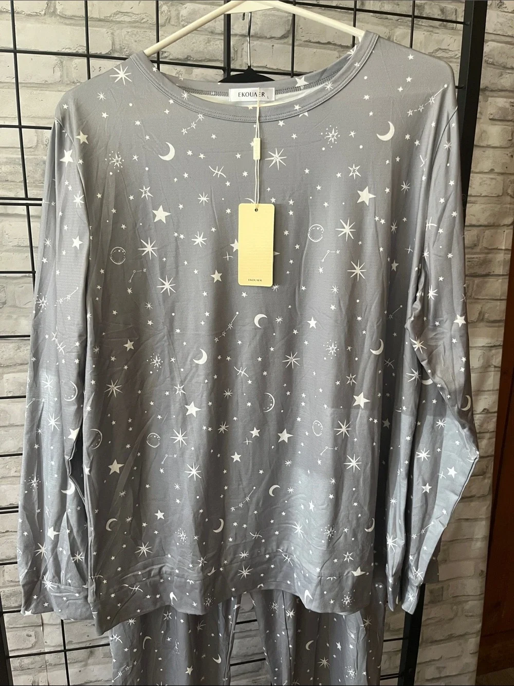Ekouaer Gray Star & Moon Pajama Set poly spandex long sleeve /pants new
